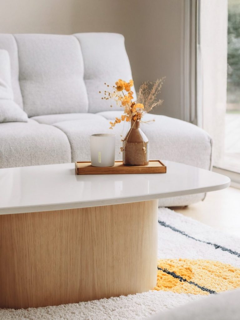 table basse en Silestone et chêne arrondi Épure Mobilier